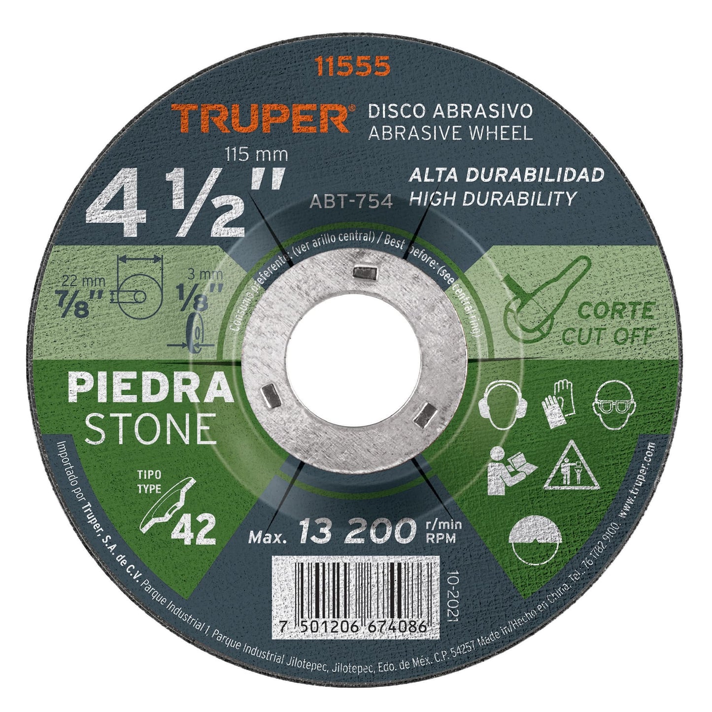 DISCO CORTE PIEDRA TRUPER ALTO RENDIMIENTO 4 1/2" (11555) ABT-754 (30) SI