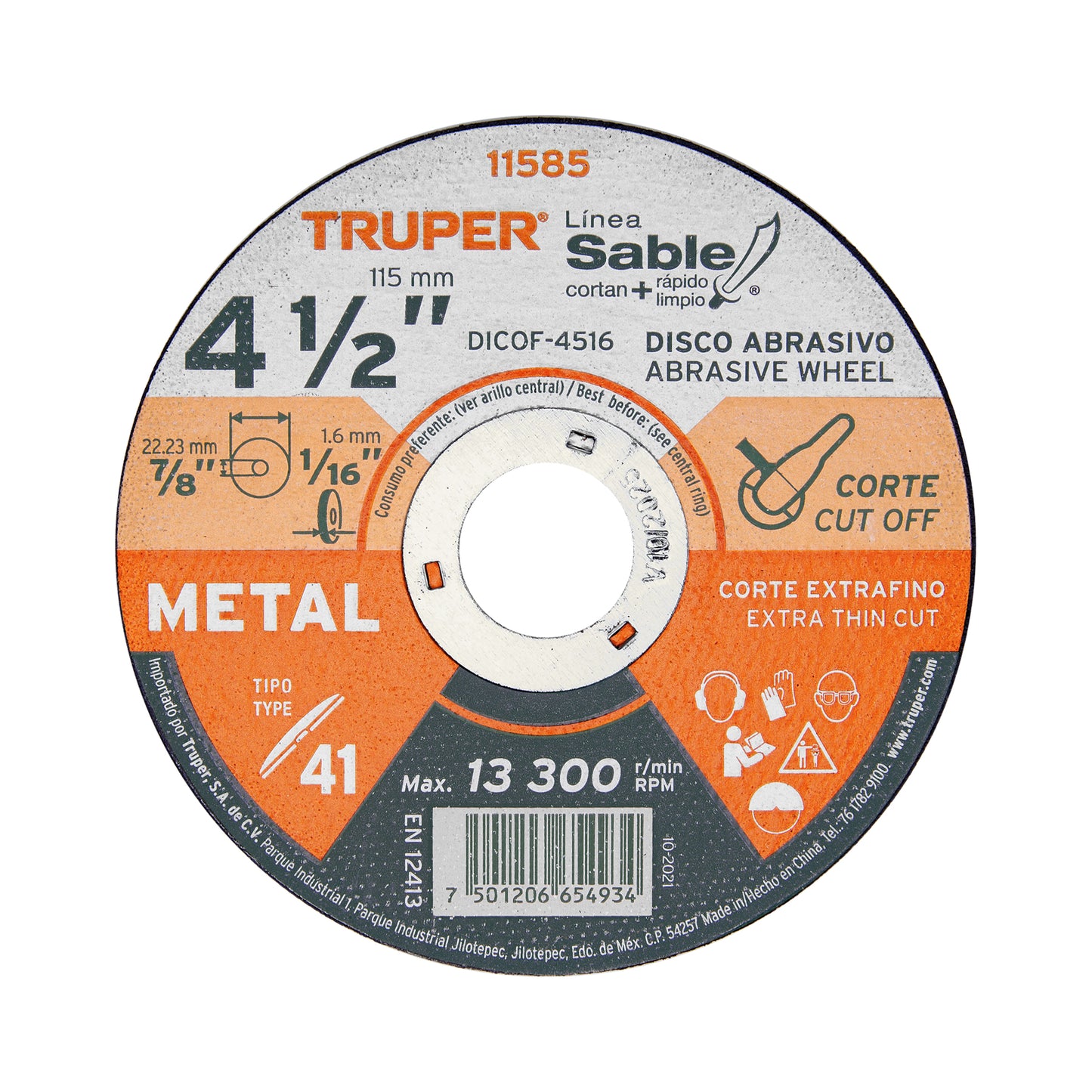 DISCO CORTE METAL EXTRAFINO TRUPER 4 1/2" (11585) DICOF-4516 SI