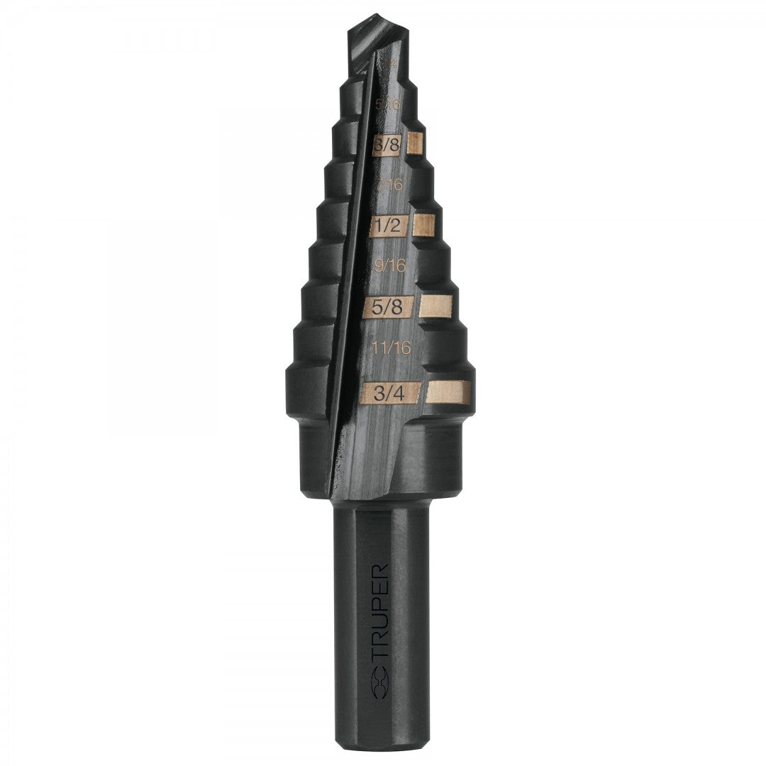 BROCA ESCALONADA OXIDO NEGRO 9 ESCALONES 1/4 A 3/4 TRUPER (12123) BES-9