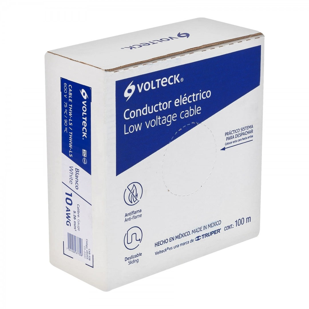 CABLE THHW-LS 10 AWG COLOR BLANCO VOLTECK ROLLO 100 MT (46055) CAB-10B