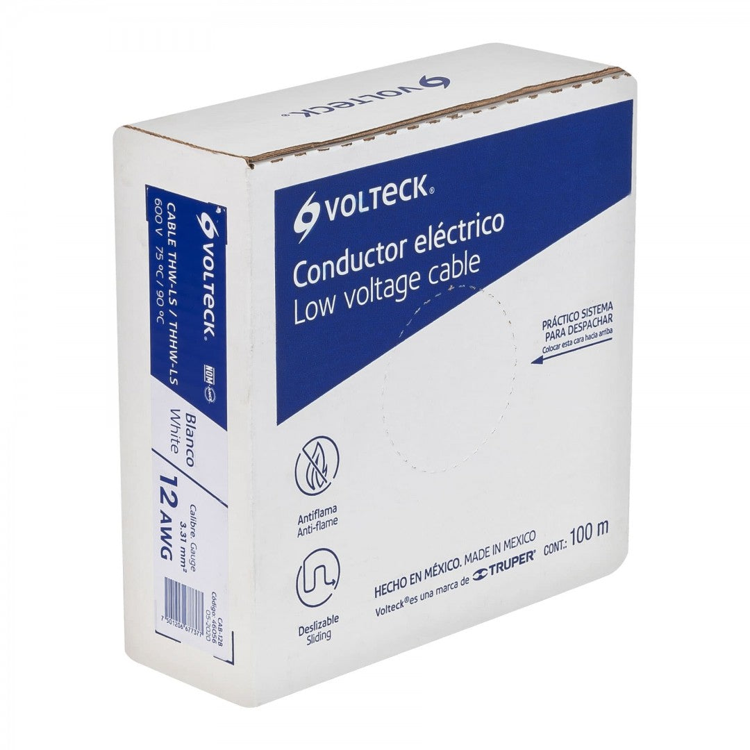 CABLE THHW-LS 12 AWG COLOR BLANCO VOLTECK ROLLO 100 MT (46056) CAB-12B