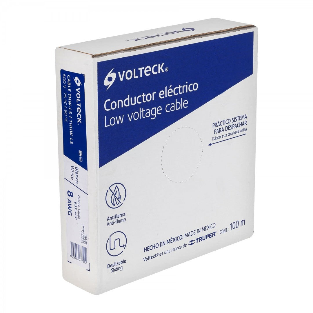 CABLE THHW-LS 8 AWG COLOR BLANCO VOLTECK ROLLO 100 MT (46054) CAB-8B