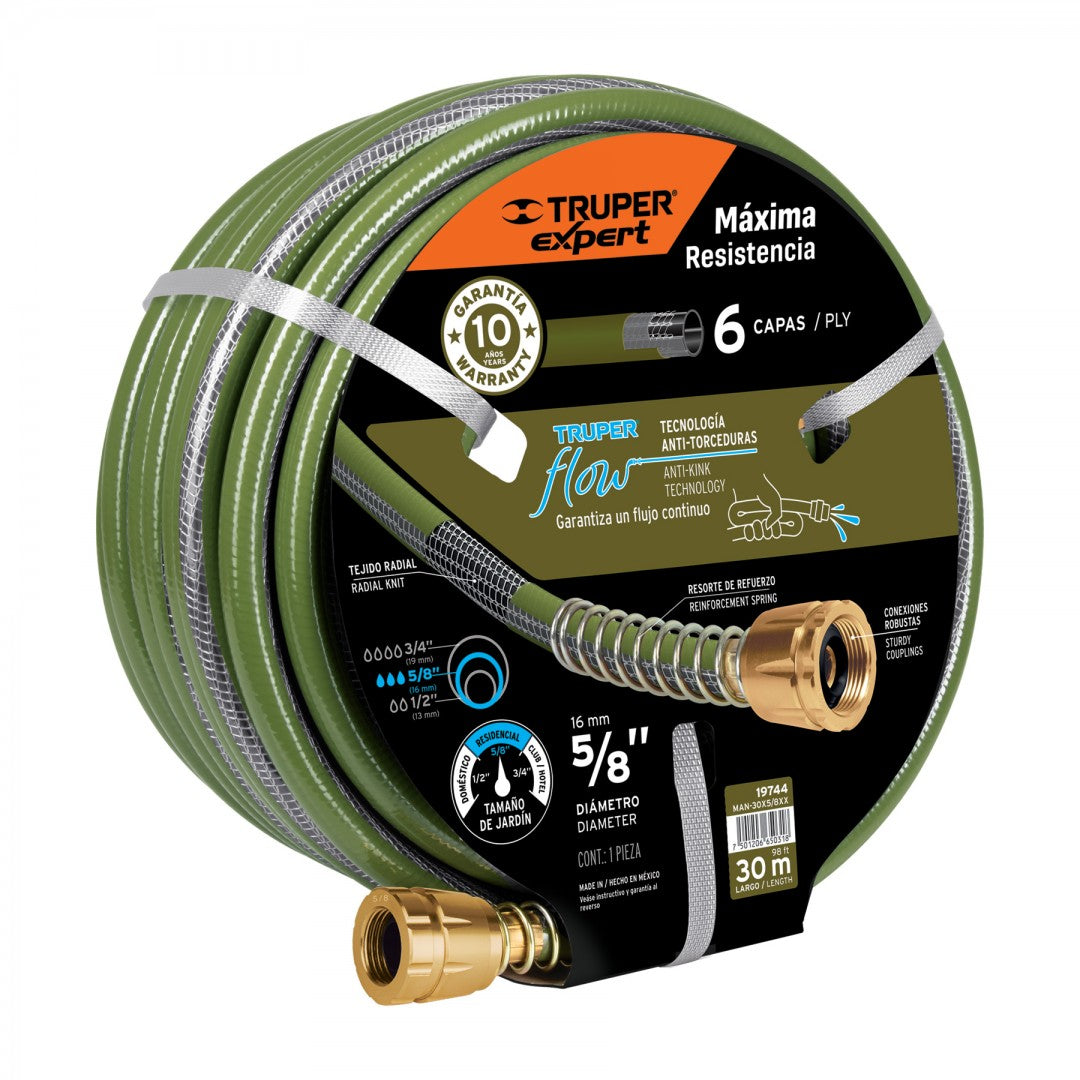 MANGUERA 5/8 FLUJO CONTINUO 6 CAPAS CONEXIONES METAL 30M (19744) MAN-30X5/8XX