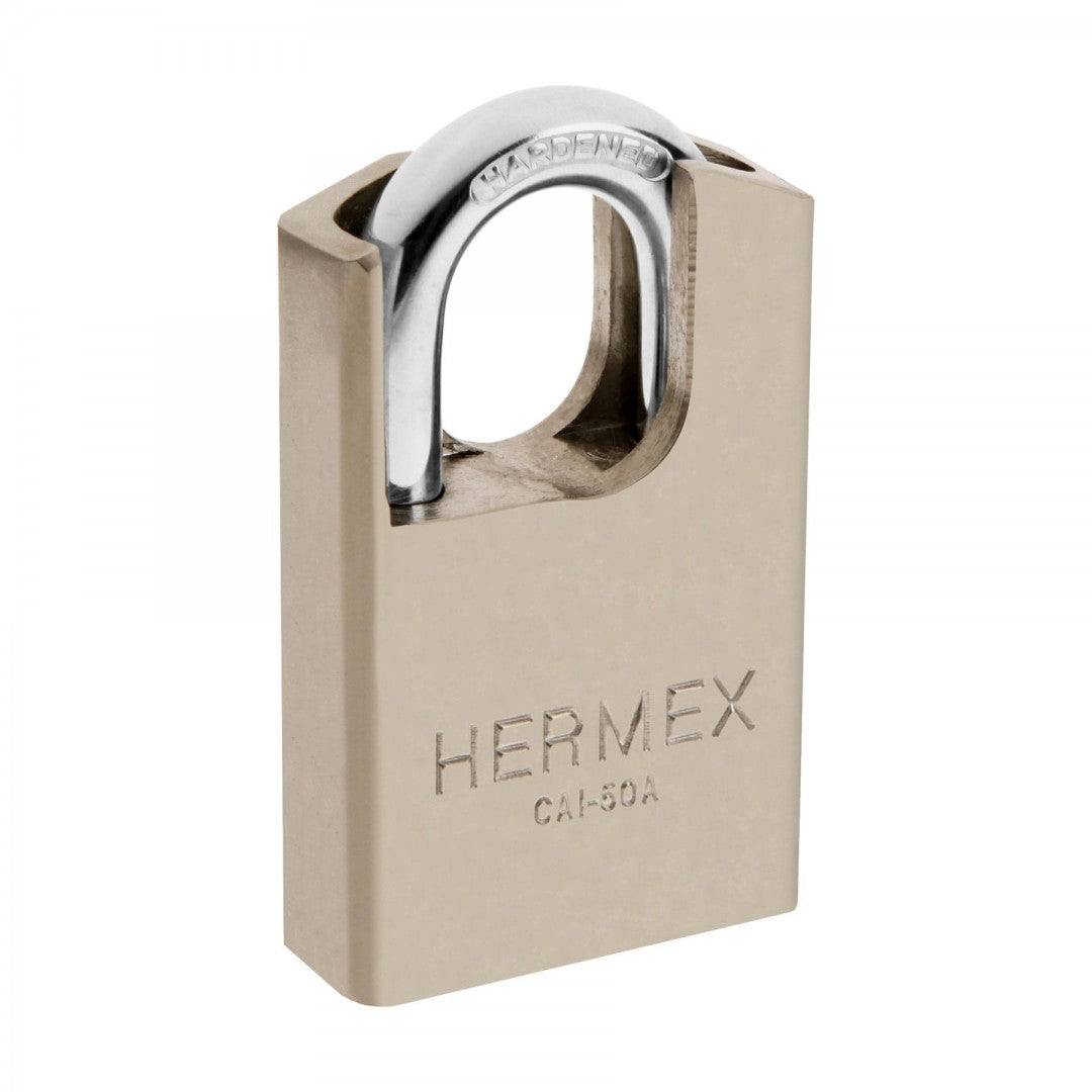 CANDADO DE ACERO MAXIMA SEGURIDAD 50MM LLAVE ANTI-GANZUA HERMEX (43334) CAI-50A