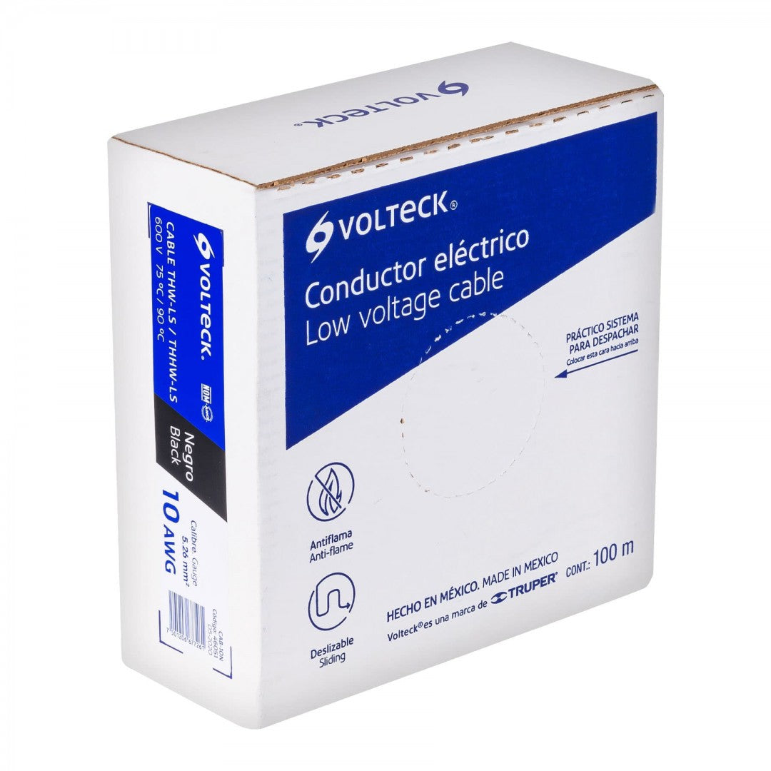 CABLE THHW-LS 10 AWG COLOR NEGRO VOLTECK ROLLO 100 MT (46051) CAB-10N