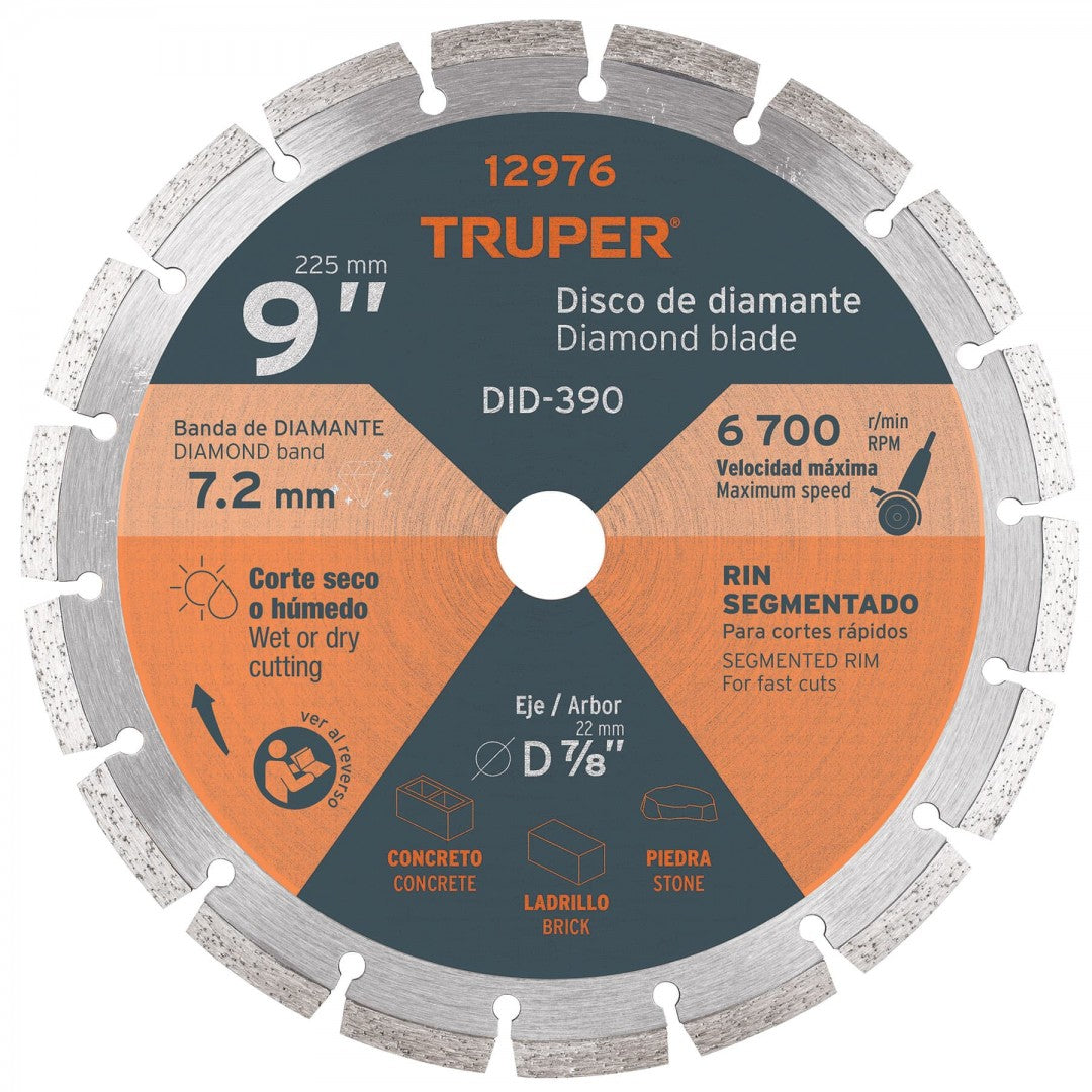 DISCO DE DIAMANTE RIN SEGMENTADO 9" TRUPER (12976) DDT-837D