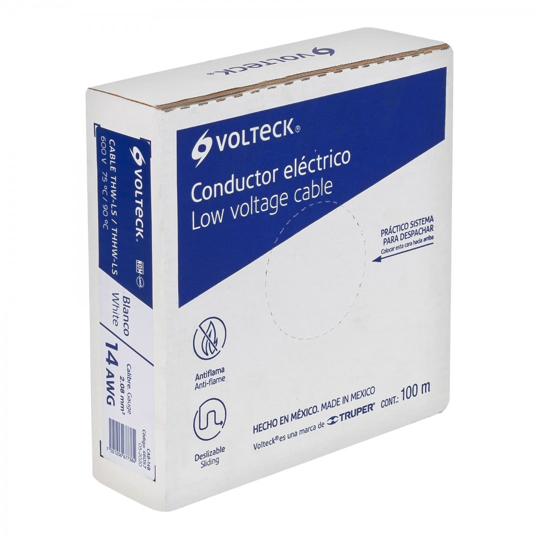 CABLE THHW-LS 14 AWG COLOR BLANCO VOLTECK ROLLO 100 MT (46057) CAB-14B