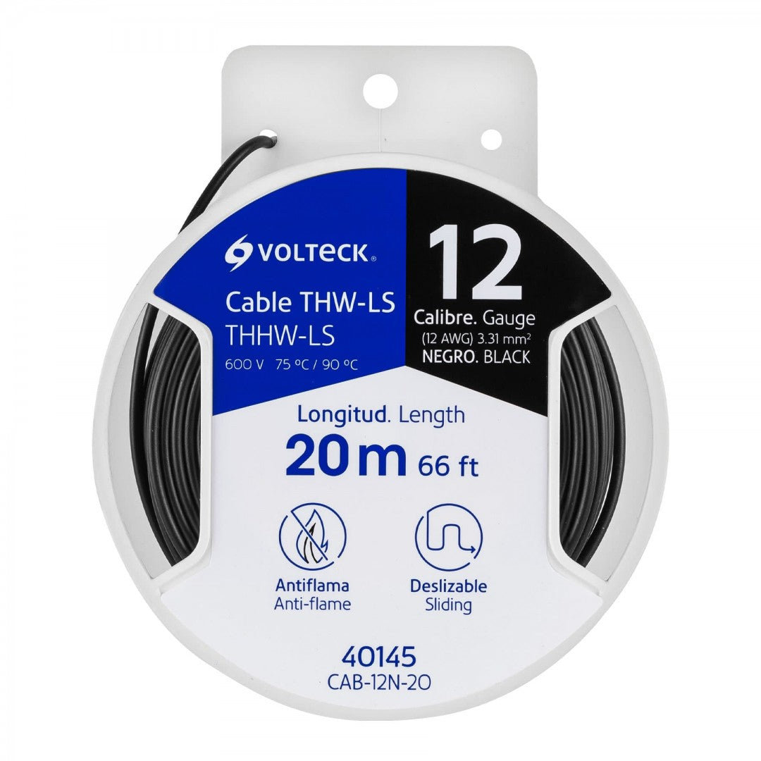 CABLE THHW-LS 12 AWG COLOR NEGRO ROLLO 20 MTS VOLTECK (40145) CAB-12N-20