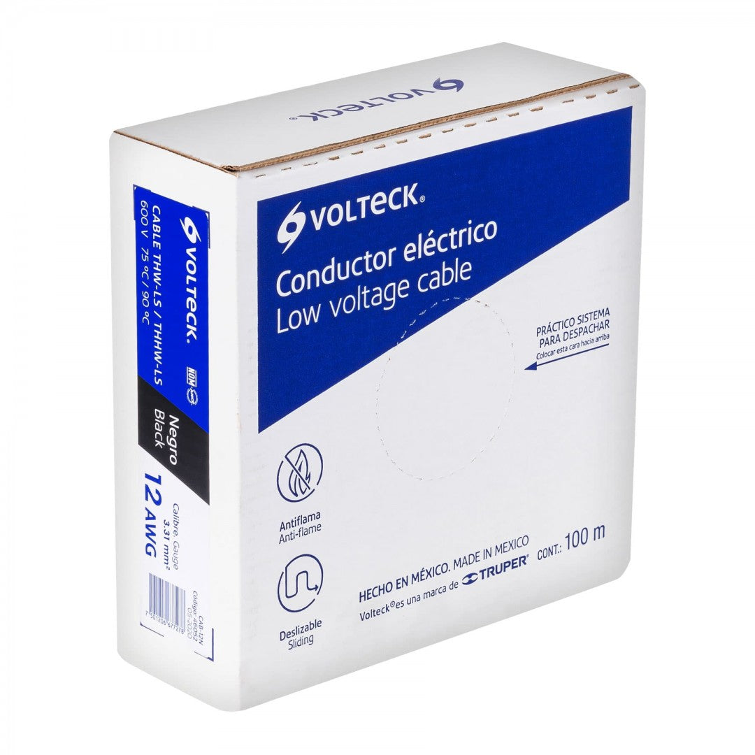 CABLE THHW-LS 12 AWG COLOR NEGRO VOLTECK ROLLO 100 MT (46052) CAB-12N