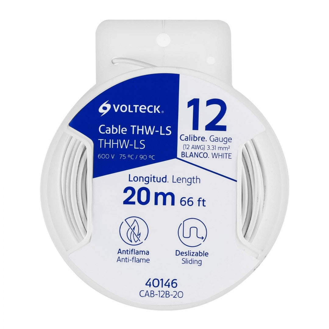 CABLE THHW-LS 12 AWG COLOR BLANCO ROLLO 20 MTS VOLTECK (40146) CAB-12B-20