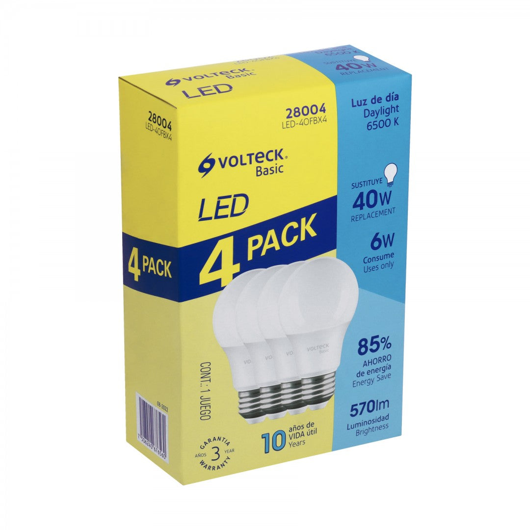 LÁMPARA LED A19 LUZ DE DÍA 4 PACK (28004) LED-40FBX4