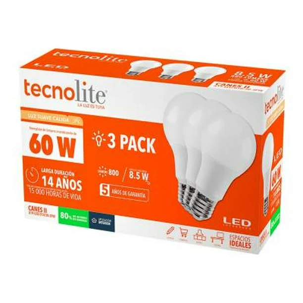 FOCO LED TECNOLITE  A19 8.5 W LUZ DIA 3-PACK