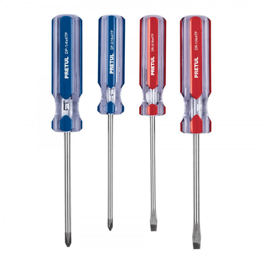 JUEGO DE DESARMADORES 4 PZAS MANGO PVC PRETUL (20212) JD-4TP