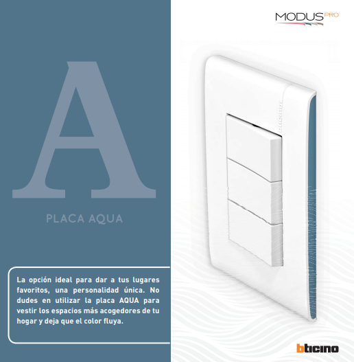 PLACA MODUS PRO BLANCA/AQUA 3V + 3 APAGADORES MODUS PRO BLANCO