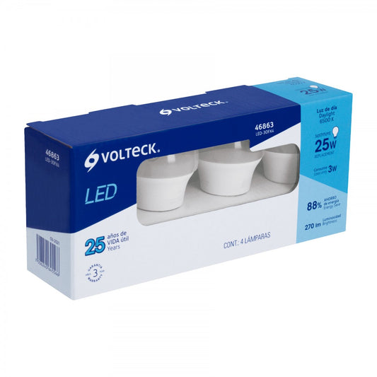 PACK 4 PZ FOCO LED A19 VOLTECK 3 WATTS 6500 K  (46863) LED-30FX4