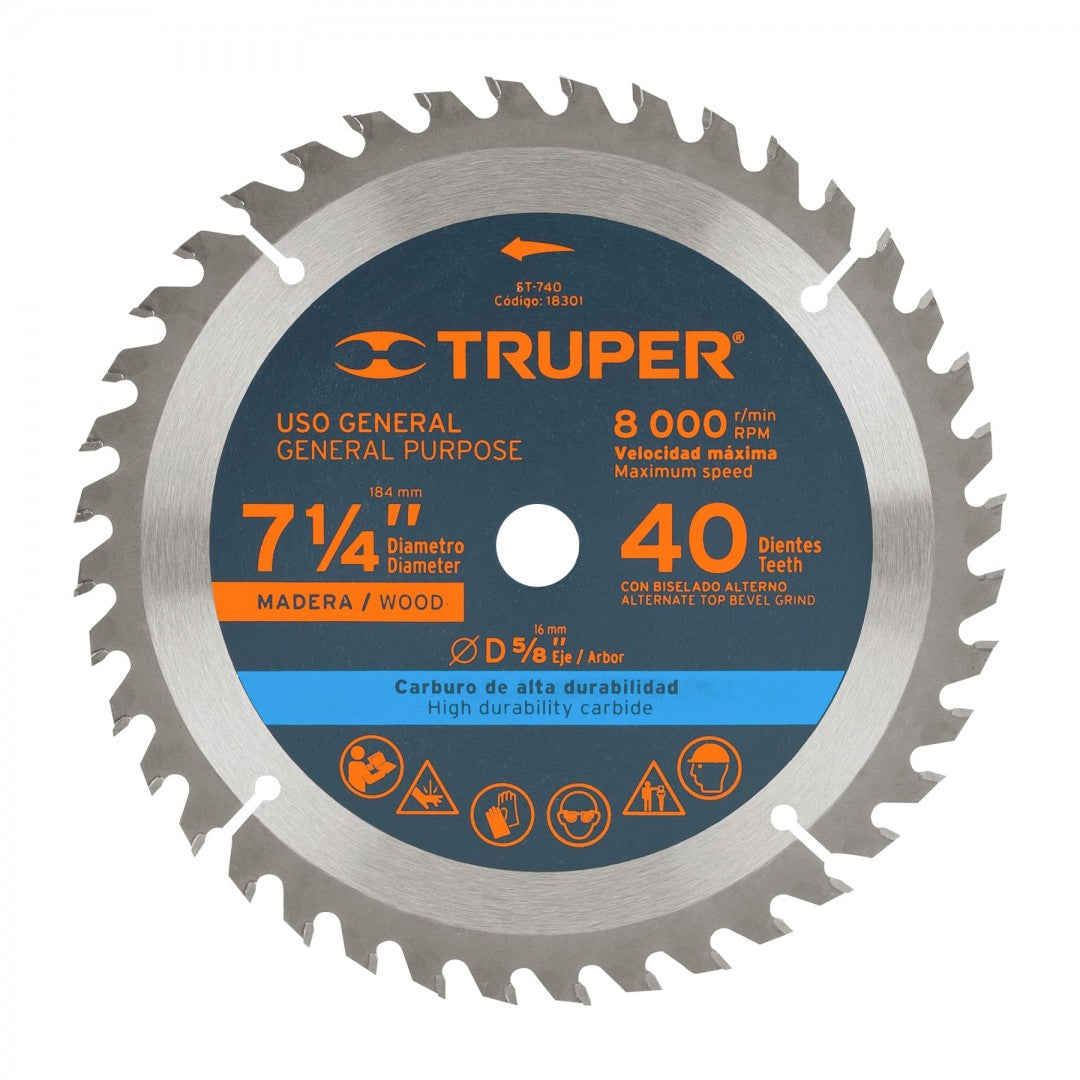 SIERRA PARA MADERA 40 DIENTES/CARBURO-7 1/4 TRUPER (18301) ST-740