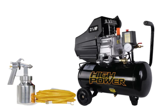 COMPRESOR AIRE HIGH POWER 2.5HP 25LTS C/PISTOLA Y MANG KITCOM2518PG